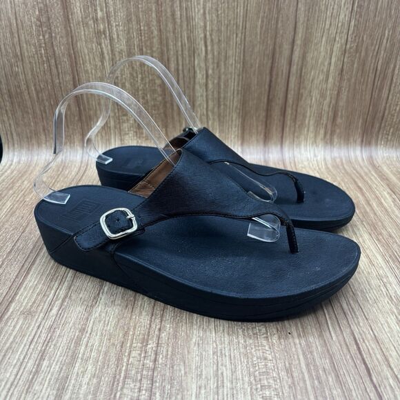 Fitflop Women's Thong Sandals LuLu Adjustable Leather 458-001 Black US Women 11 - Picture 1 of 8